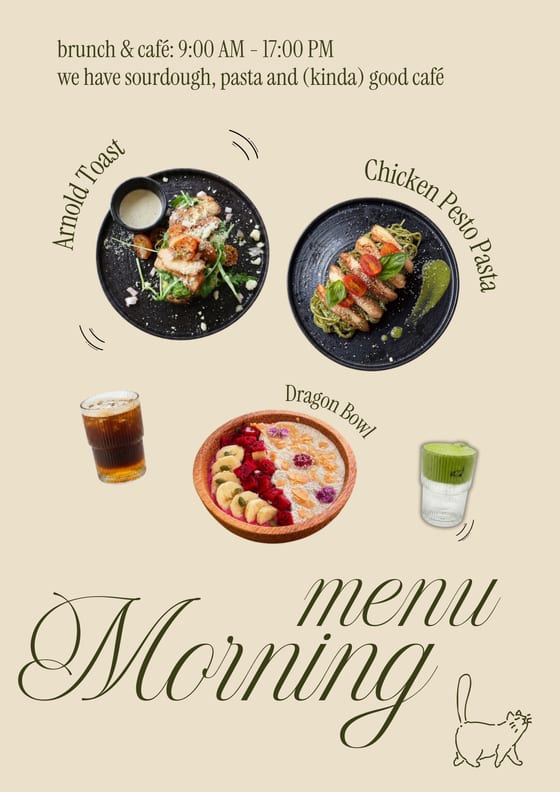 Cover — brunch and café, 9:00 to 17:00. Sourdough, pasta and (kinda) good café.